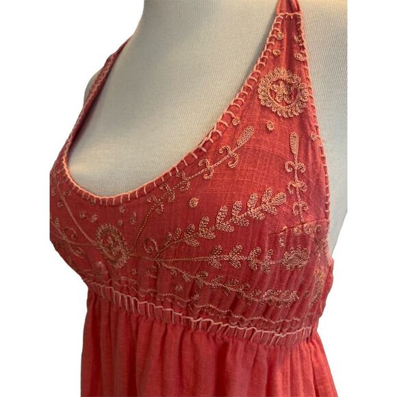 Small Prana Orange Halter Top Embroidered Raw Edge Blouse - Picture 1 of 9